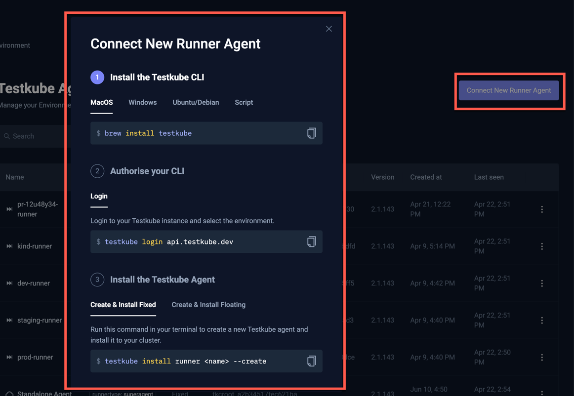 Add Runner Agent Dialog